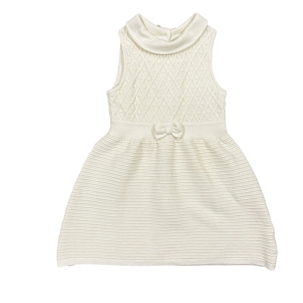 Janie and Jack Girls Cream White Knit Soft Wool Sweater Dress Bow Detail Size 4